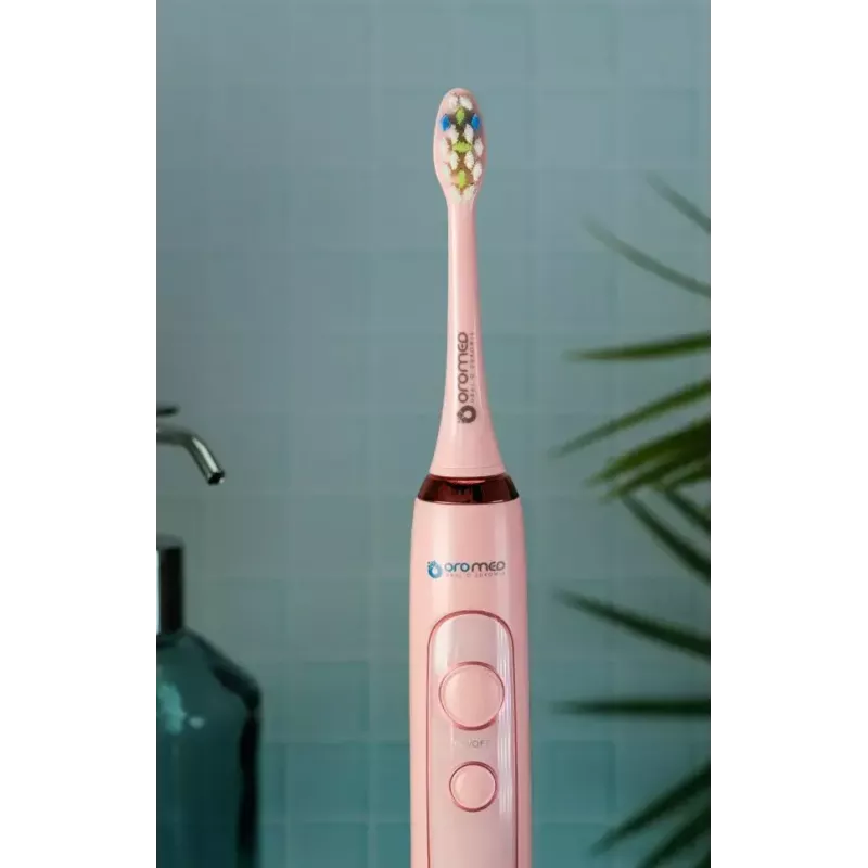 Sonicinis dantų šepetėlis ORO-MED Oro-Sonic Next Pink – 4 režimai, 40 000 judesių/min., IPX7, 2 antgaliai