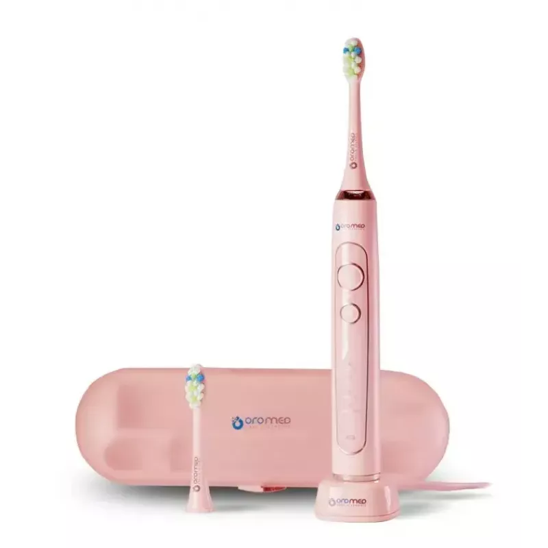 Sonicinis dantų šepetėlis ORO-MED Oro-Sonic Next Pink – 4 režimai, 40 000 judesių/min., IPX7, 2 antgaliai