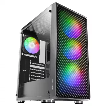 Mars Gaming MC-F Black, ATX Gaming Semitower, pilnas grūdinto stiklo langas, metalinis tinklelis priekyje, 4x 120mm ARGB ventiliatoriai