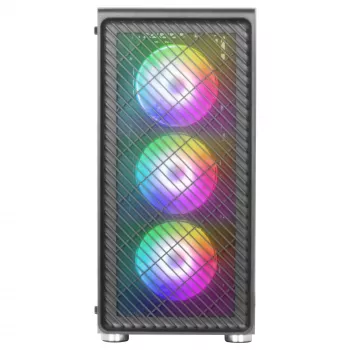 Mars Gaming MC-F Black, ATX Gaming Semitower, pilnas grūdinto stiklo langas, metalinis tinklelis priekyje, 4x 120mm ARGB ventiliatoriai