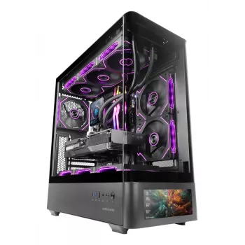 Korpusas PC Tacens Mars Gaming MCLCDPRO Midi Tower – Juodas, IPS 7,2 colio ekranas, maitinimo šaltinis apačioje, ATX/Micro‑ATX/Mini‑ITX