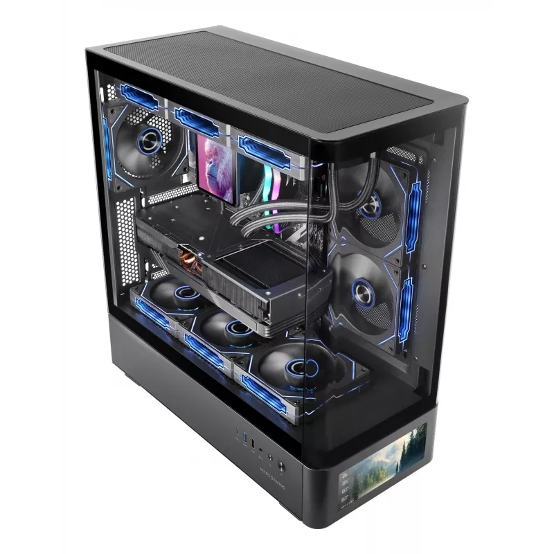 Korpusas PC Tacens Mars Gaming MCLCDPRO Midi Tower – Juodas, IPS 7,2 colio ekranas, maitinimo šaltinis apačioje, ATX/Micro‑ATX/Mini‑ITX