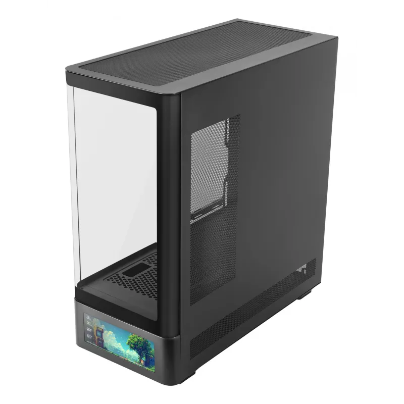Korpusas PC Tacens Mars Gaming MCLCDPRO Midi Tower – Juodas, IPS 7,2 colio ekranas, maitinimo šaltinis apačioje, ATX/Micro‑ATX/Mini‑ITX