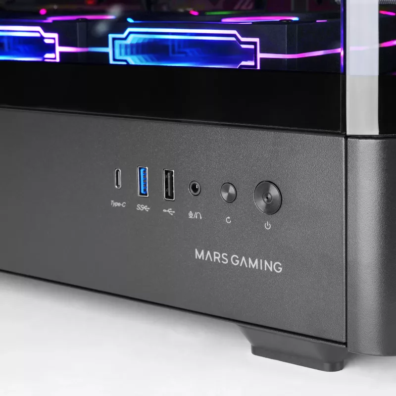 Korpusas PC Tacens Mars Gaming MCLCDPRO Midi Tower – Juodas, IPS 7,2 colio ekranas, maitinimo šaltinis apačioje, ATX/Micro‑ATX/Mini‑ITX