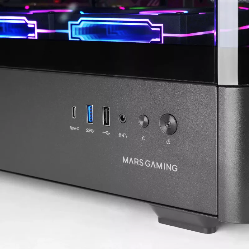 Korpusas PC Tacens Mars Gaming MCLCDPRO Midi Tower – Juodas, IPS 7,2 colio ekranas, maitinimo šaltinis apačioje, ATX/Micro‑ATX/Mini‑ITX