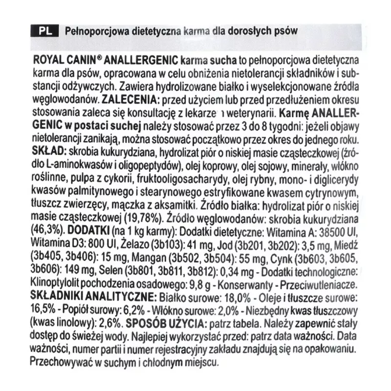 Sausas šunų ėdalas Royal Canin Anallergenic 8 kg – suaugusiems, hipoalerginis, be glitimo ir laktozės