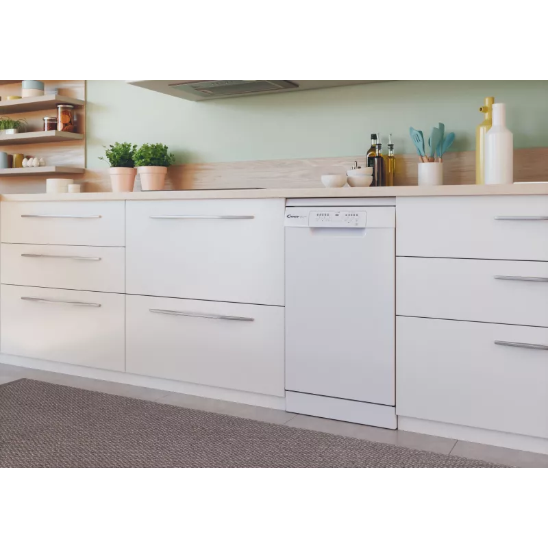Laisvai pastatoma siaura indaplovė CANDY Brava CDPH 2L1049W — 10 komplektų, 45 cm, 49 dB, E klasė