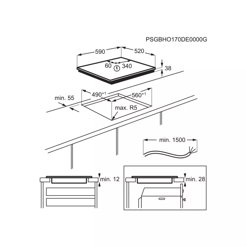 Elektrinė kaitlentė Electrolux EHF6343FOK, juoda, įmontuojama, 60 cm, keraminė, 4 zonos