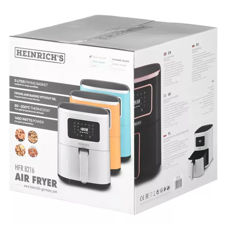 Kaitintuvas su karšto oro funkcija HEINRICH'S HFR 8216, 5,0 l talpa, 1450 W, geltona