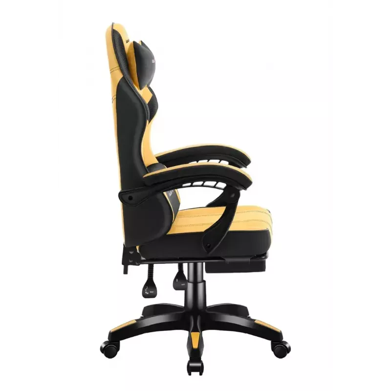 Žaidimų kėdė Huzaro Force 3.7 – ergonomiška aukšta nugara, geltona sėdynė, reguliuojami porankiai, aukštis 107,5–116,5 cm