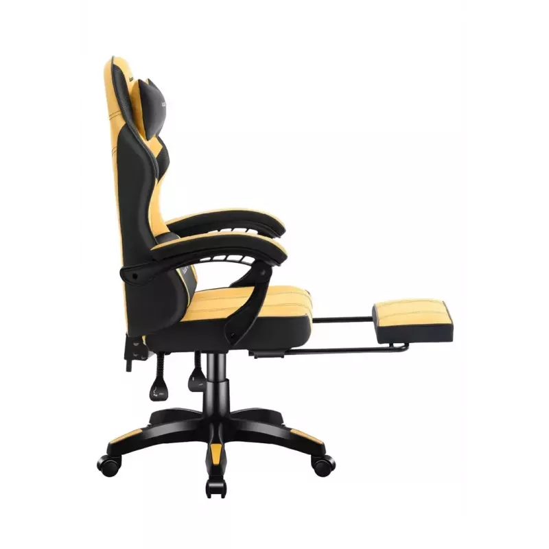 Žaidimų kėdė Huzaro Force 3.7 – ergonomiška aukšta nugara, geltona sėdynė, reguliuojami porankiai, aukštis 107,5–116,5 cm