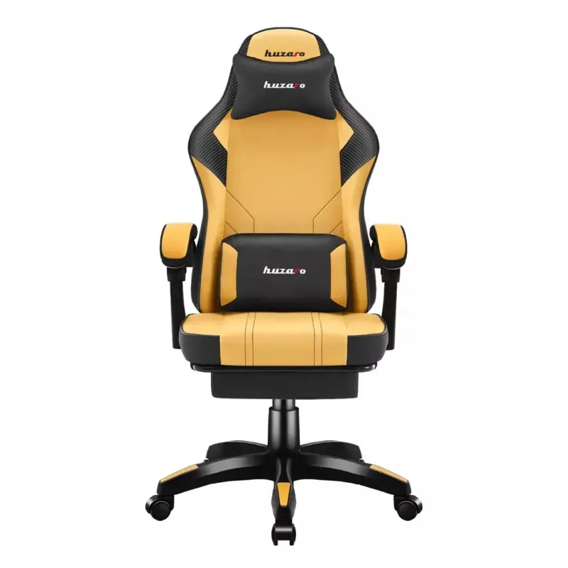 Žaidimų kėdė Huzaro Force 3.7 – ergonomiška aukšta nugara, geltona sėdynė, reguliuojami porankiai, aukštis 107,5–116,5 cm