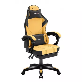 Žaidimų kėdė Huzaro Force 3.7 – ergonomiška aukšta nugara, geltona sėdynė, reguliuojami porankiai, aukštis 107,5–116,5 cm