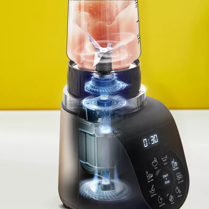 Stalo blenderis Tefal Blend Up BL190AF0 – 0,85 L indas, 1000 W, 6-peilių Powelix, pulsas, ledo smulkinimas (permatomas/juodos/smėlio spalvos)