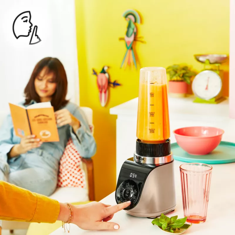 Stalo blenderis Tefal Blend Up BL190AF0 – 0,85 L indas, 1000 W, 6-peilių Powelix, pulsas, ledo smulkinimas (permatomas/juodos/smėlio spalvos)