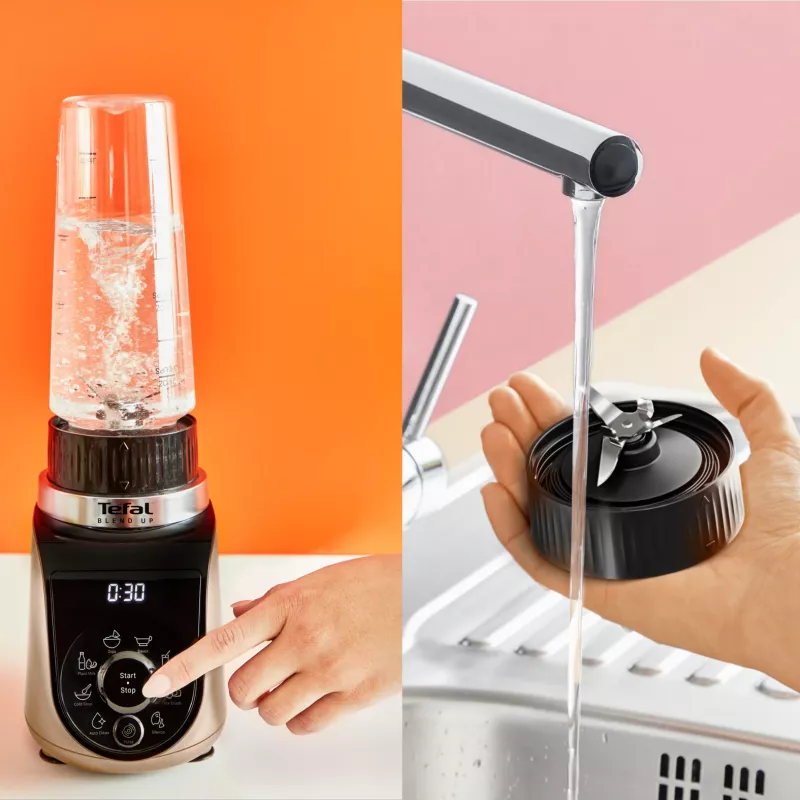 Stalo blenderis Tefal Blend Up BL190AF0 – 0,85 L indas, 1000 W, 6-peilių Powelix, pulsas, ledo smulkinimas (permatomas/juodos/smėlio spalvos)