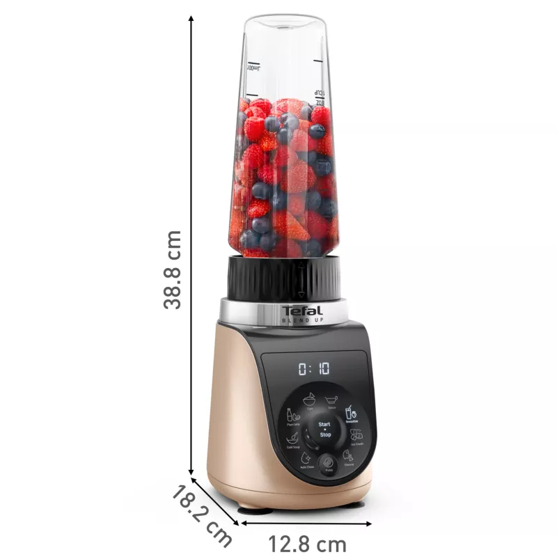 Stalo blenderis Tefal Blend Up BL190AF0 – 0,85 L indas, 1000 W, 6-peilių Powelix, pulsas, ledo smulkinimas (permatomas/juodos/smėlio spalvos)