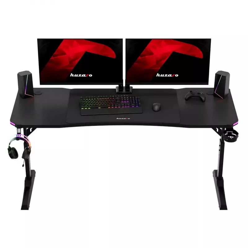 Gaming stalas huzaro Hero 4.6 RGB – juodas stačiakampis 1600×600 mm, reguliuojamas aukštis