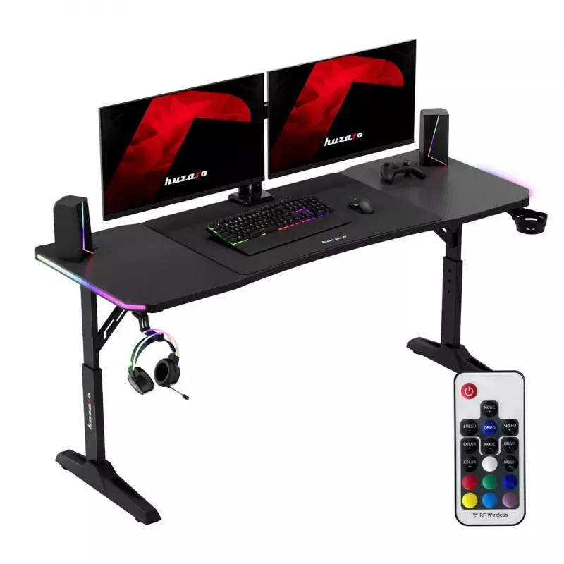 Gaming stalas huzaro Hero 4.6 RGB – juodas stačiakampis 1600×600 mm, reguliuojamas aukštis