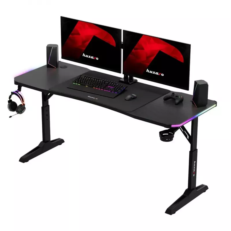 Gaming stalas huzaro Hero 4.6 RGB – juodas stačiakampis 1600×600 mm, reguliuojamas aukštis