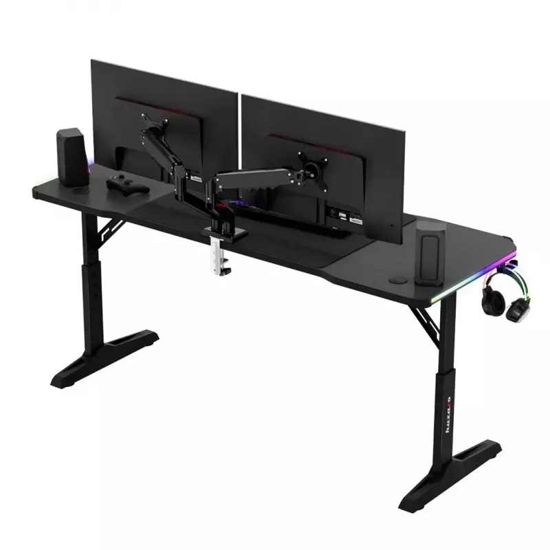 Gaming stalas huzaro Hero 4.6 RGB – juodas stačiakampis 1600×600 mm, reguliuojamas aukštis