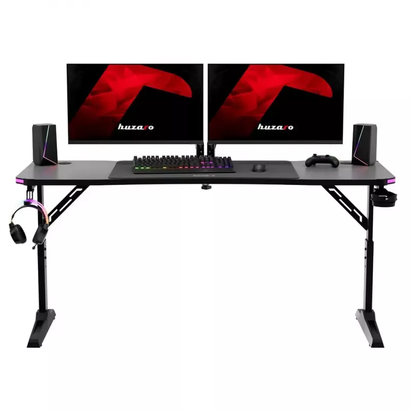 Gaming stalas huzaro Hero 4.6 RGB – juodas stačiakampis 1600×600 mm, reguliuojamas aukštis
