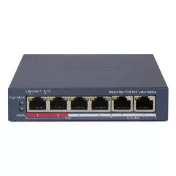 Hikvision DS-3E1106P-EI tinklo jungiklis – 6 prievadų PoE Ethernet jungiklis, nevaldomas, 10/100 Mbps