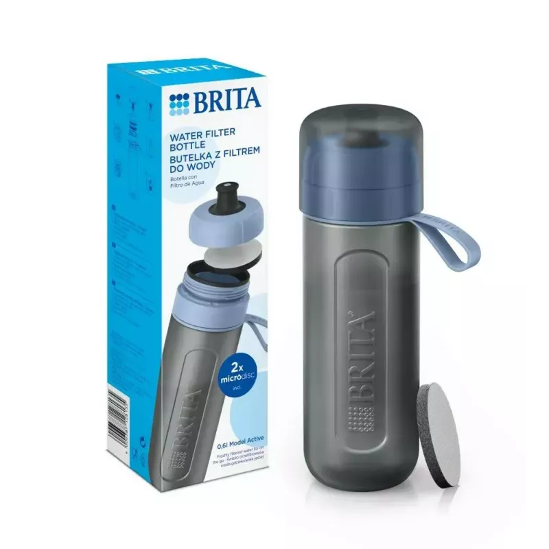 Filtravimo butelis BRITA Active 600 ml Pastelinė mėlyna su 2 MicroDisc filtrais, plastikas, be BPA, 233 mm
