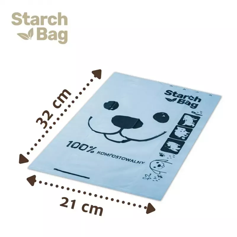 Šunų išmatų maišeliai Starch Bag STARCHBAG BIO juodi 8×15 vnt., kompostuojami, augalinės kilmės, kačių atliekoms