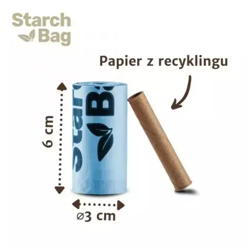 Šunų išmatų maišeliai Starch Bag STARCHBAG BIO juodi 8×15 vnt., kompostuojami, augalinės kilmės, kačių atliekoms