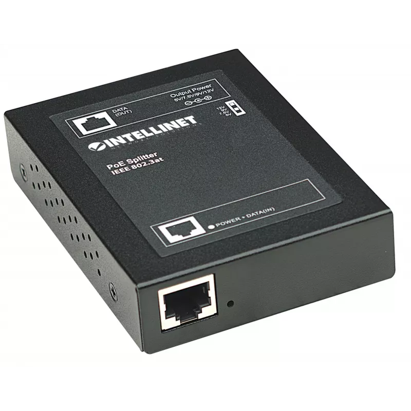 Intellinet PoE+ skirstytuvas, IEEE802.3at, 5, 7.5, 9 arba 12 V DC išėjimo įtampa