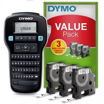 DYMO LabelManager 160 etikečių spausdintuvo pradžios rinkinys su 3 D1 juostos ritinėliais | Nešiojamas etikečių spausdintuvas | QWERTY klaviatūra | Idealus namams ar biurui