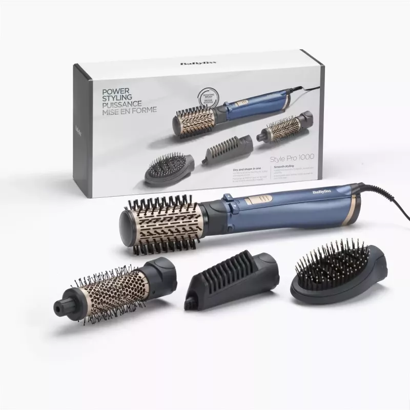 Karšto oro šepetys BaByliss Style Pro 1000 AS965E — 1000 W, 2,5 m laidas, 4 antgaliai, keraminis šildytuvas, jonizacija, automatinis sukimasis