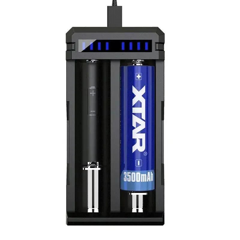 Įkroviklis XTAR SC2 Li-ion 18650 2 lizdai, USB-C maitinimas, LED indikatoriai, juodas