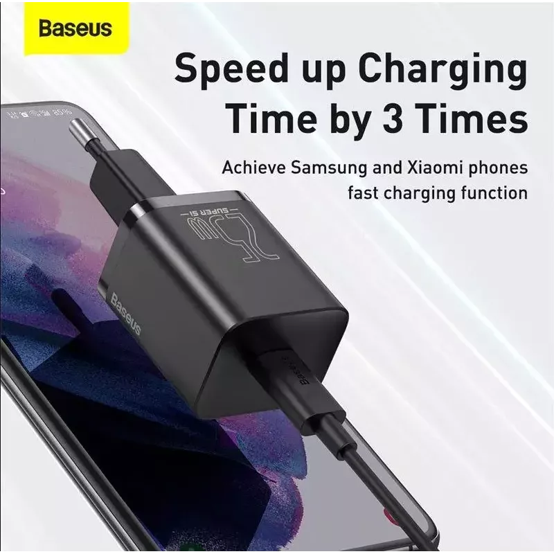 Baseus Super Si Quick Charger 1C TZCCSUP-L01 greitasis įkroviklis, 25W, USB-C PD, su 1 m USB-C kabeliu, juodas