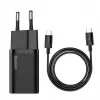Baseus Super Si Quick Charger 1C TZCCSUP-L01 greitasis įkroviklis, 25W, USB-C PD, su 1 m USB-C kabeliu, juodas