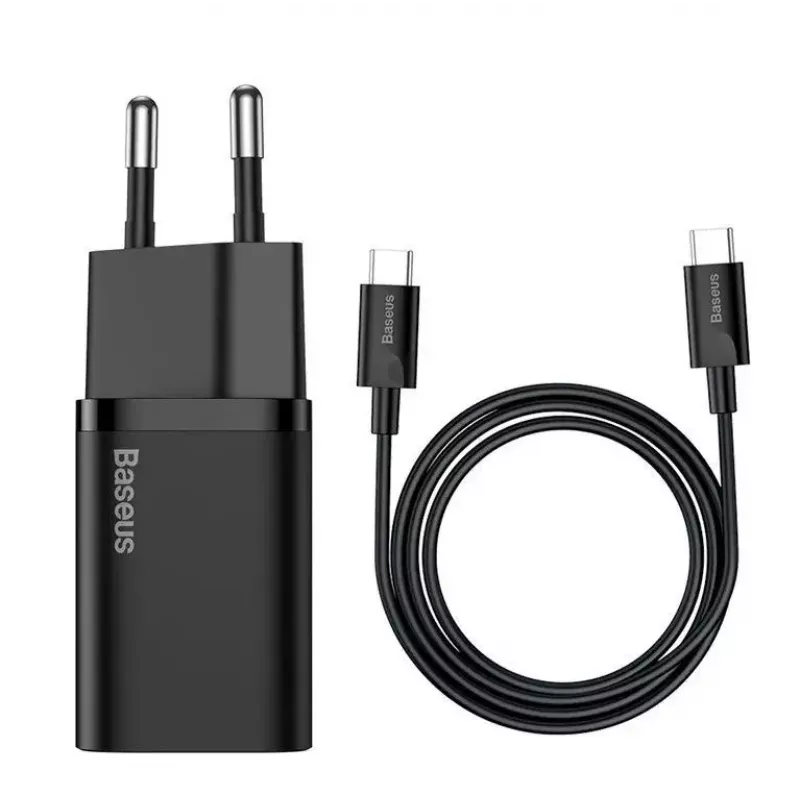 Baseus Super Si Quick Charger 1C TZCCSUP-L01 greitasis įkroviklis, 25W, USB-C PD, su 1 m USB-C kabeliu, juodas
