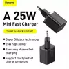 Baseus Super Si Quick Charger 1C TZCCSUP-L01 greitasis įkroviklis, 25W, USB-C PD, su 1 m USB-C kabeliu, juodas