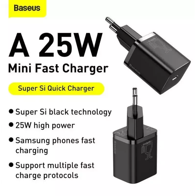 Baseus Super Si Quick Charger 1C TZCCSUP-L01 greitasis įkroviklis, 25W, USB-C PD, su 1 m USB-C kabeliu, juodas