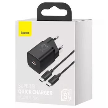 Maitinimo adapteris Baseus TZCCSUP-L01, USB-C 1 prievadas, 18W, 100–240V AC, 1 m kabelis, juodas