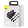 Baseus Super Si Quick Charger 1C TZCCSUP-L01 greitasis įkroviklis, 25W, USB-C PD, su 1 m USB-C kabeliu, juodas