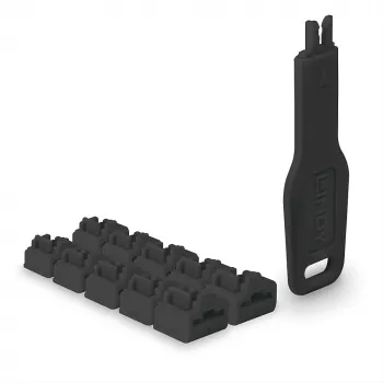 Lindy RJ45 Port Locks Black portų blokavimo rinkinys – 10 vnt. + 1 raktas, tinka RJ-45 prievadams