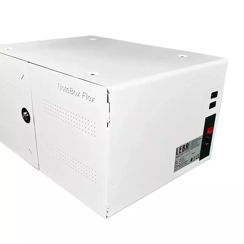Nešiojamų prietaisų valdymo spinta LEBA NoteBox 16 su raktiniu užraktu, USB-C prievadais, 12 W vienam įrenginiui, USB 2.0, montavimui ant sienos ar ant stalo, balta
