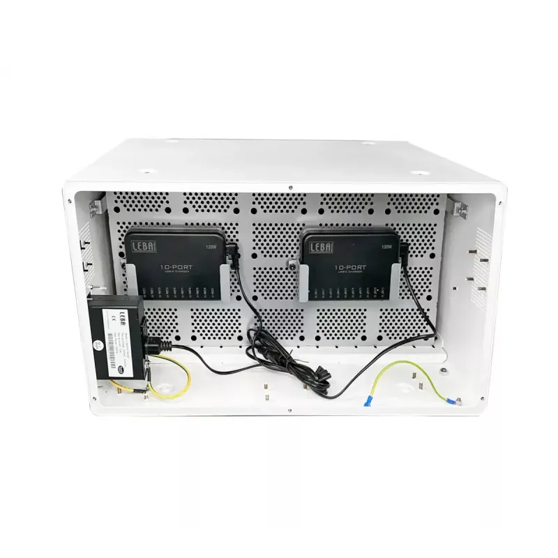 Nešiojamų prietaisų valdymo spinta LEBA NoteBox 16 su raktiniu užraktu, USB-C prievadais, 12 W vienam įrenginiui, USB 2.0, montavimui ant sienos ar ant stalo, balta