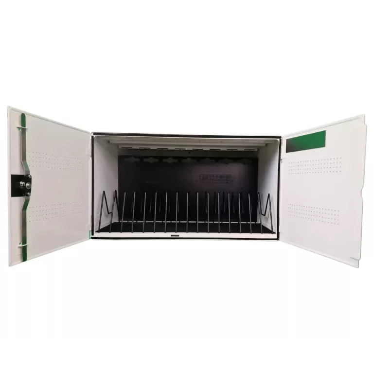 Nešiojamų prietaisų valdymo spinta LEBA NoteBox 16 su raktiniu užraktu, USB-C prievadais, 12 W vienam įrenginiui, USB 2.0, montavimui ant sienos ar ant stalo, balta