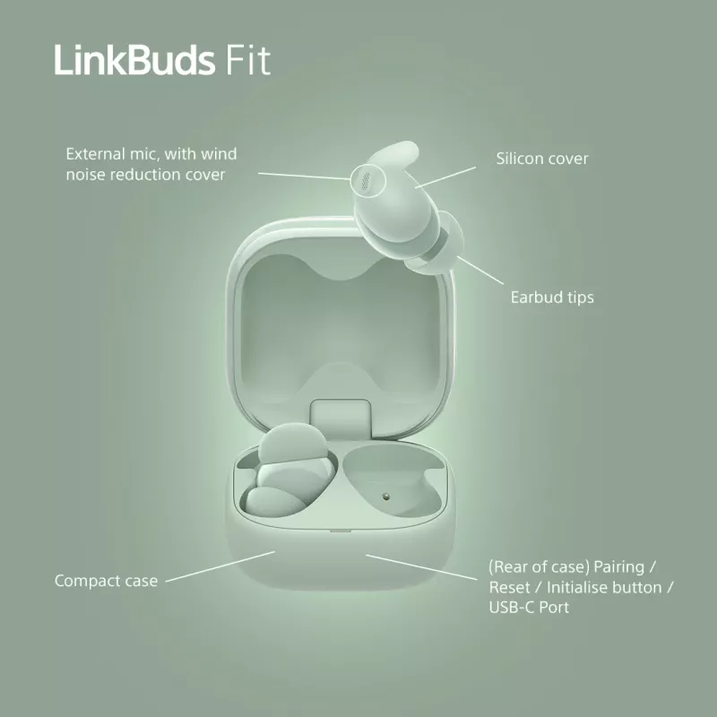 Sony LinkBuds Fit WFLS910NG ausinės / ausinių rinkinys Belaidės Į ausį Muzika/Kasdienis naudojimas Žalia