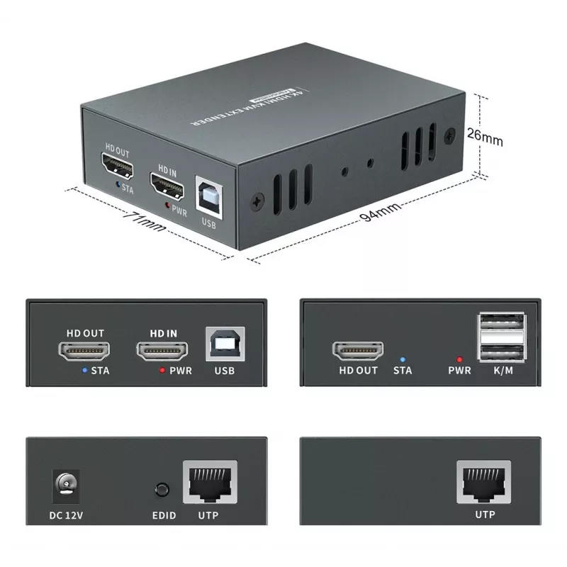 AV siųstuvas-imtuvas LEVELONE HVE-8111, 3840×2160, Cat6, USB-A/USB-B, DC 12V (2 vnt.)