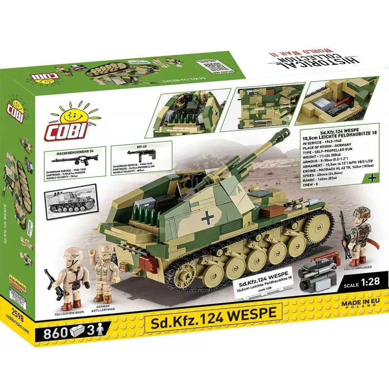 Cobi blokų rinkinys SD.KFZ.124 Wespe, 860 dalių