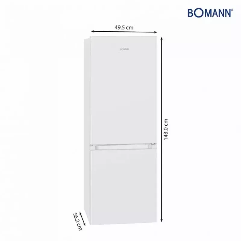 Laisvai pastatomas šaldytuvas BOMANN KG 320.2 – 165 L (šaldytuvas 122 L, šaldiklis 43 L), E klasė, 143 cm, baltas