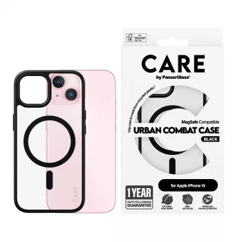 Dėklas PanzerGlass CARE by Flagship Case Skaidrus Urban Combat Black MagSafe iPhone 15